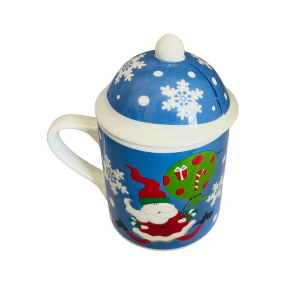 Set of TWO MSI Ceramic Christmas Hot Cocoa Coffee Mugs W/ Lids Vintage Ceramic - Picture 9 of 13